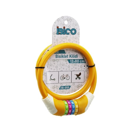 İbico İ18-055 Şifreli Bisiklet Kilidi 12 mm x 80 cm - Kalın Çelik Telli Turuncu Kılıflı