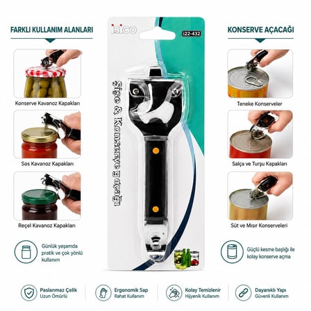 İbico İ22-432 Çok Amaçlı Konserve ve Kapak Açacak- 12'li Paket