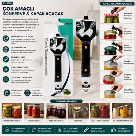 İbico İ22-432 Çok Amaçlı Konserve ve Kapak Açacak- 12'li Paket