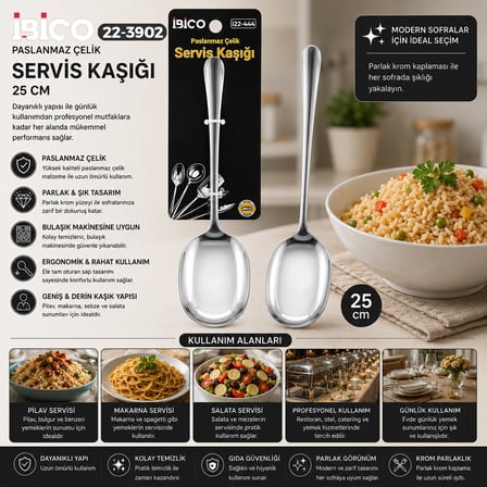 İbico İ22-444 Krom Metal Servis Kaşığı 25 cm- 12'li Paket