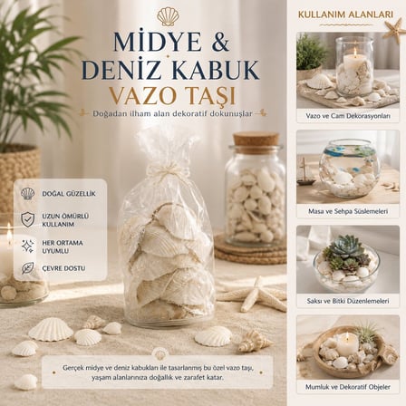 İbico İ12-252 Poşetli Renkli Mix Midye ve Deniz Kabuğu Vazo Taşı