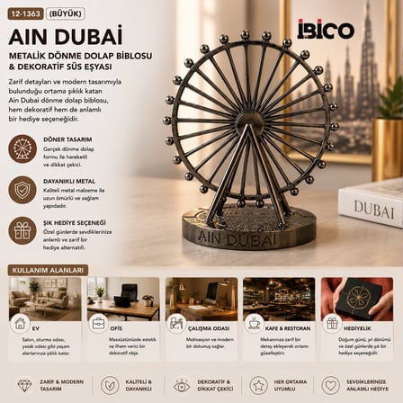 İbico İ12-253 Ain Dubai Büyük Boy Metalik Dönme Dolap Biblosu - Krom ve Bakır