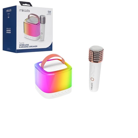 Mikado MD-16BT Karaoke Bluetooth Hoparlör 5W - Beyaz Mikrofonlu Işıklı TF Kart ve AUX Girişli