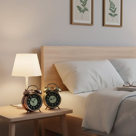 Twin Bell Alarm Clock BGC-51 Yuvarlak Masa Çalar Saat - Metal Eskitme Kasa, Pilli, Işıklı ve Fosforl