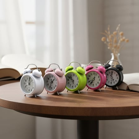 Twin Bell BGC-9 Yuvarlak Masa Çalar Saat - Renkli Metal Kasa, Pilli ve Işıklı, 8 cm