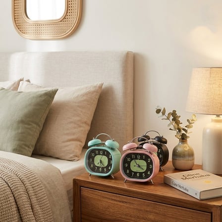 Twin Bell Alarm Clock BGC-57 Dikdörtgen Masa Çalar Saat - Renkli Metal Kasa, Pilli, Işıklı ve Fosfor