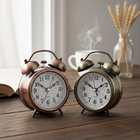 Twin Bell Alarm Clock BGC-7 Yuvarlak Masa Çalar Saat - Metal Eskitme Kasa, Pilli ve Işıklı, 8 cm