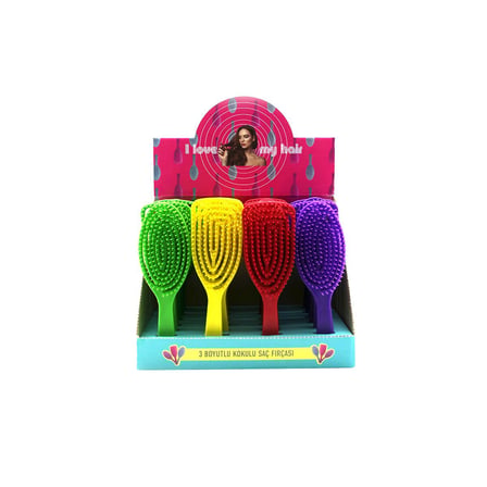 I Love My Hair 3 Boyutlu Saç Fırçası ve Tarak - Renkli Plastik- 24'li Paket