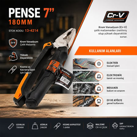 AZM Pense 7 İnç 180 mm - Cr-V Turuncu Siyah Saplı- 6'li Paket
