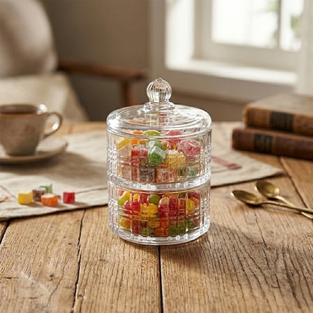 Home Collection SDG1009B Chester 2 Katlı Cam Kapaklı Şekerlik ve Lokumluk- 12'li Paket