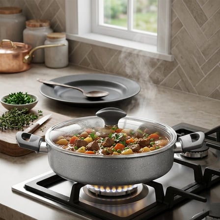 Papilla Fred 24 cm Basık Granit Tencere - Karnıyarık Cam Kapaklı BRKT-712265- 6'li Paket