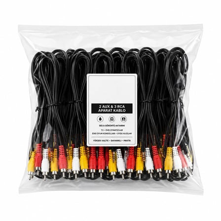KRT-1134 Aparat Kablo - 2 AUX ve 3 RCA Bağlantılı- 15'li Paket