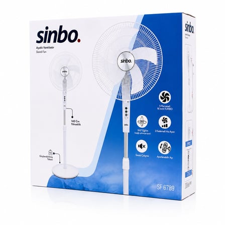 Sinbo SF-6789 Ayaklı Vantilatör Beyaz 16 inç - 5 Pervane 3 Kademe 140 cm Yükseklik