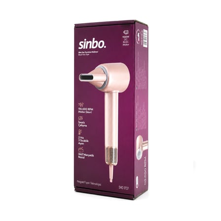 Sinbo SHD-1737 Pembe BLDC Turbo Motorlu Saç Kurutma ve Şekillendirme Makinesi 1500W
