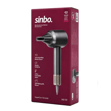 Sinbo SHD-1739 Gri BLDC Turbo Motorlu Saç Kurutma ve Şekillendirme Makinesi 1500W