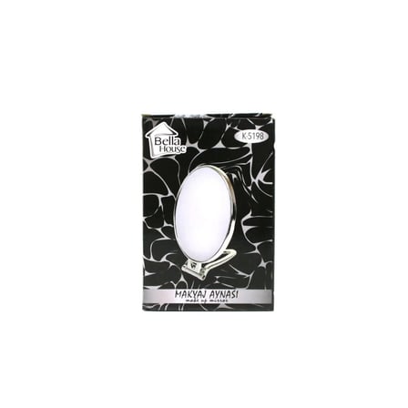 Bella House K-5198 Oval Çift Taraflı Makyaj Aynası - Gümüş Renk, Katlanır Ayaklı 16,5x13 cm