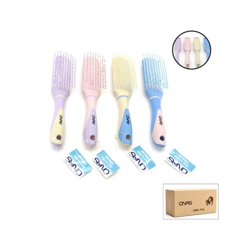 Onas ONS-779 Saç Fırçası ve Tarak - Çift Renk Plastik Sap ve Gövde, Renkli Top Uçlu, 4 Renk Mix- 12'