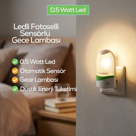 Softled-6852 Oval Fotoselli Gece Lambası - 0.5W 4 LED- 10'li Paket