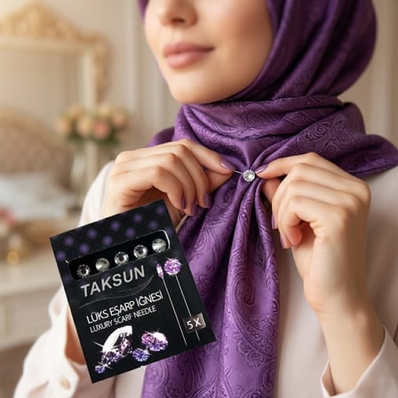 Taksun Lux Başörtü ve Eşarp İğnesi - Siyah 5'li Paket- 12'li Paket