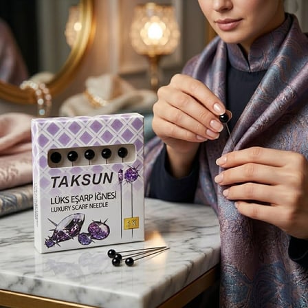 Taksun Lux Başörtü ve Eşarp İğnesi - Beyaz 5'li Paket- 12'li Paket
