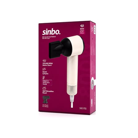 Sinbo SHD-1755 Pembe Saç Kurutma Makinesi - 110.000 RPM, Sessiz Çalışma, 3 Kademeli Hız ve Sıcaklık