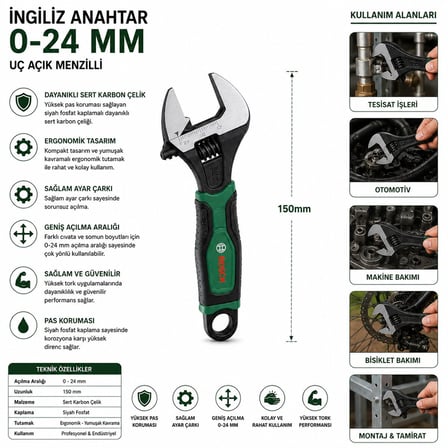 Bosch 1600A039HN Kurbağacık İngiliz Anahtar 6" 150 mm- 6'li Paket