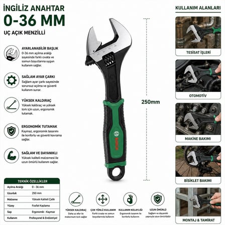 Bosch 1 600 A03 9HP 10" 250 mm İngiliz Anahtarı - Kurbağacık- 6'li Paket