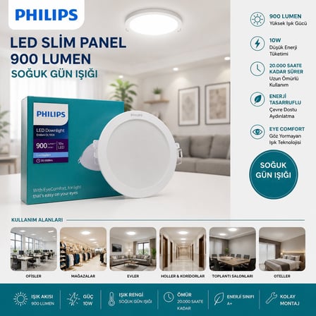 Philips 10W Sıva Altı Yuvarlak LED Slim Panel - 20.000 Saat