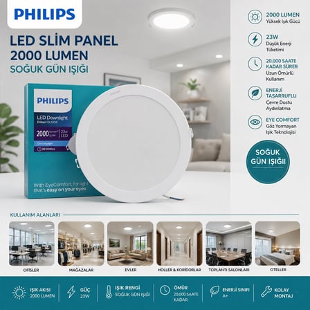 Philips 23W Sıva Altı Yuvarlak LED Slim Panel - 2000 Lümen, 20.000 Saat
