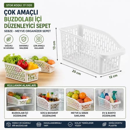 Urve UR-3564 Jumbo Çok Amaçlı Plastik Organizer 25x13x12 cm - Beyaz- 48'li Paket