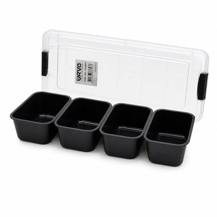 Urve UR-3657 Dikdörtgen Bölmeli Saklama Kabı 35 x 7 cm - Şeffaf Kutu, Siyah Bölme