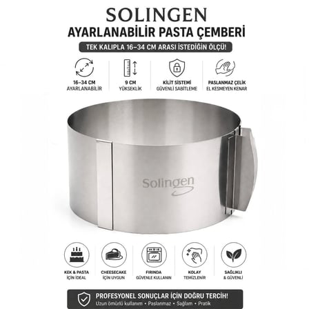 Solingen Ayarlanabilir Metal Kek Kalıbı 16-34 cm