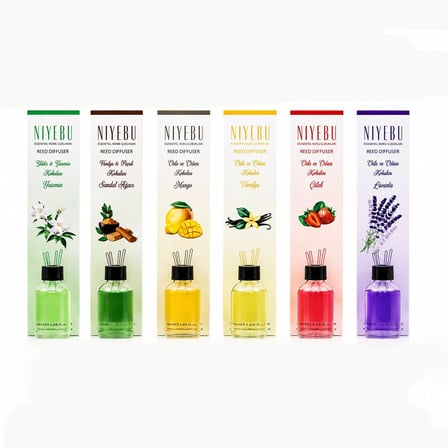 Niyebu 50 ml Bambu Çubuklu Ortam Kokusu - 3 Çubuklu Cam Şişe Mix Koku- 24'li Paket