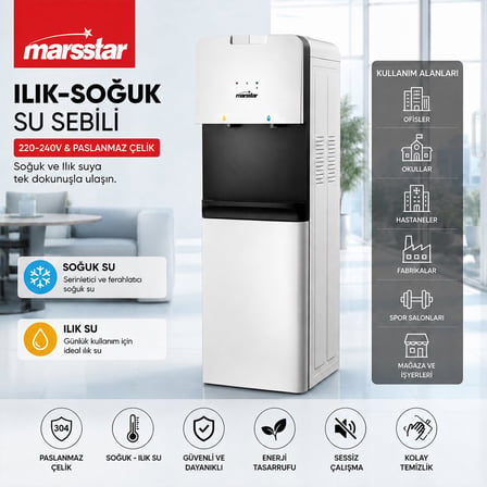 Marsstar MSWD-100 Su Sebili - Sıcak, Soğuk ve Ilık Paslanmaz Çelik