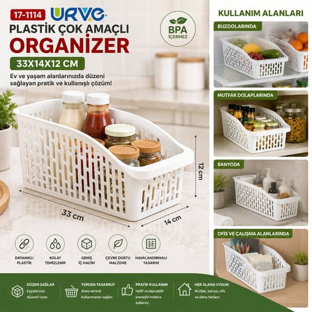 Urve UR-3562 Çok Amaçlı Plastik Organizer 33x12x14 cm - Beyaz- 60'li Paket