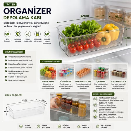 Urve UR-3569 Şeffaf Mika Modüler Çok Amaçlı Organizer 32x16x10 cm- 24'li Paket