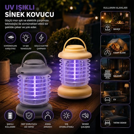 Hasuba HS-376 UV Işıklı Sinek Kovucu - USB Şarjlı, 2 Renk Işıklı ve Asma Aparatlı
