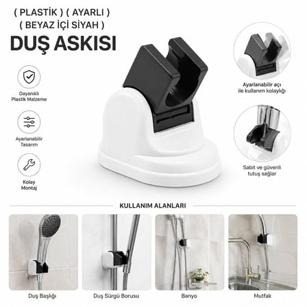 ÖPS Ayarlı Plastik Duş Askısı Mafsalı - Beyaz İçi Siyah- 25'li Paket