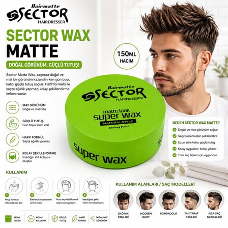 Sector Matte Look Süper Wax Saç Şekillendirme Kremi 150 ml- 48'li Paket