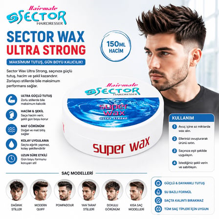 Sector Ultra Strong Süper Wax Saç Şekillendirme Kremi 150 ml- 48'li Paket