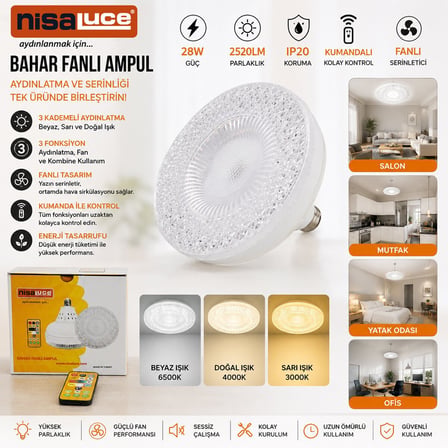 NİSALUCE E-112 ( TAVAN ) ( 28W & IP20 & 2520LM ) ( KUMANDALI & 3 KADEMELİ & 3 FONKSİYON ) ( 38X15CM 
