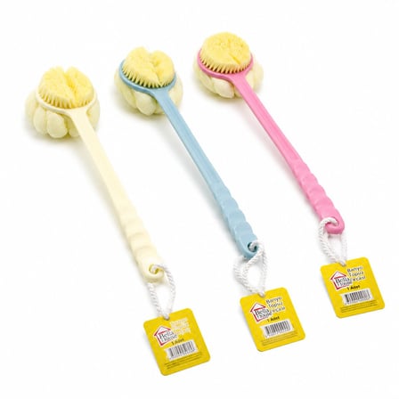 Bella House K-6647 Plastik Saplı Banyo Lifi ve Duş Fırçası - 2'si 1 Arada 38 cm- 12'li Paket