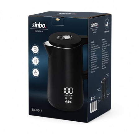 Sinbo SK-8042 Dijital Kettle Su Isıtıcısı - 1.8 L 1500 W Dokunmatik Ekranlı Plastik Kapaklı Kablosuz