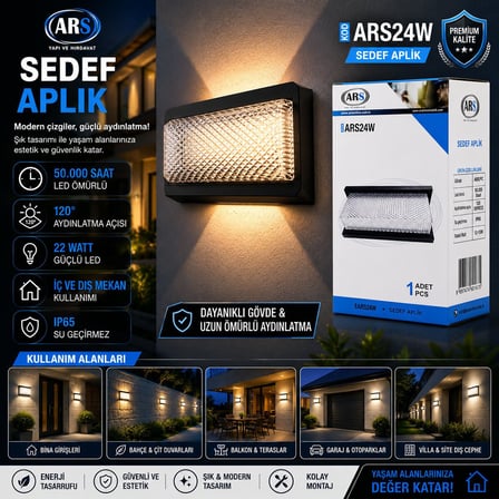 ARS-348953 IP66 22W Sedef LED Aplik Duvar Lambası - 50.000 Saat LED Ömrü