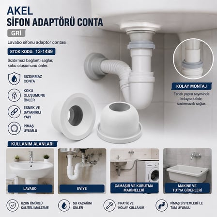Akel Sifon Adaptörü Contası - Gri- 100'li Paket