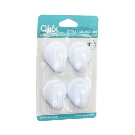 Qlux L-00734 Style Collection Yapışkanlı Beyaz Plastik Askı 4'lü Set- 32'li Paket