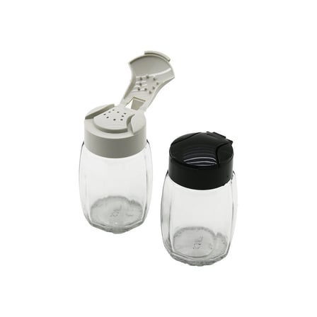 Qlux C-00284 Drop Çokgen Şeffaf Cam Tuzluk ve Baharatlık 100 cc - Tek Stil Dökümlü Plastik Kapak- 40