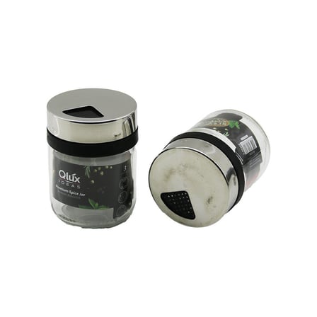 Qlux C-00342 Premium Spice Jar Cam Baharatlık ve Tuzluk 212 cc - Krom Kaplama Plastik Kapak 3 Döküm 