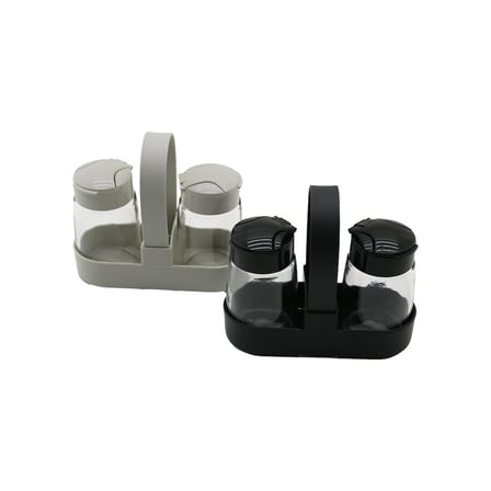 Qlux C-00381 Drop Standlı 2'li Cam Tuzluk ve Baharatlık Seti - Kürdanlıklı ve Taşıma Kulplu Stand- 1