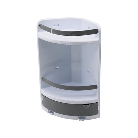 Qlux L-00289 Çekmeceli Plastik Banyo Köşesi - 3 Katlı Üçgen 37x28x18x18 cm Vidalı Montaj- 8'li Paket